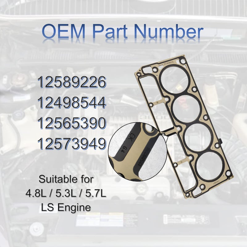 MANATEE MLS Cylinder Multi Layer Head Gasket 2PCS 12589226 for LS1/LS6 V8 4.8L 5.3L 5.7 Liter Engines, Compatible with 2002-2015 Chevrolet/Buick/GMC/Pontiac/Hummer/Cadillac/Saab,12498544 98544 - Image 2
